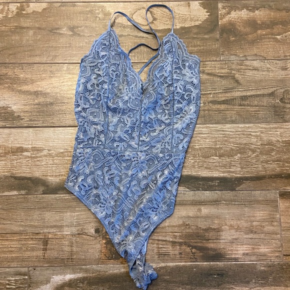 Windsor Tops - Windsor Blue Lace Bodysuit